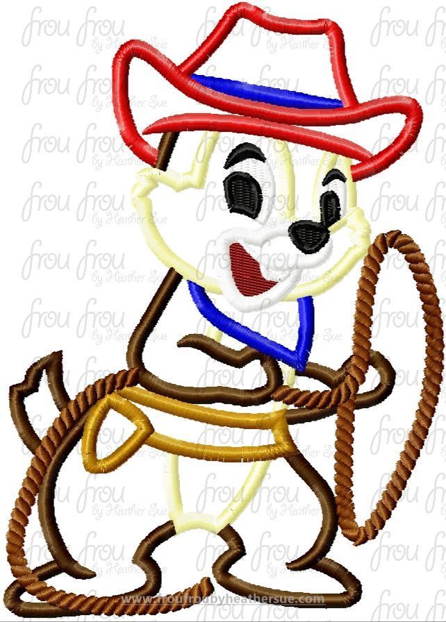 Cowboy Chep Chipmunk Full Body Machine Applique Embroidery Design, Multiple Sizes- 4&quot;-16&quot;