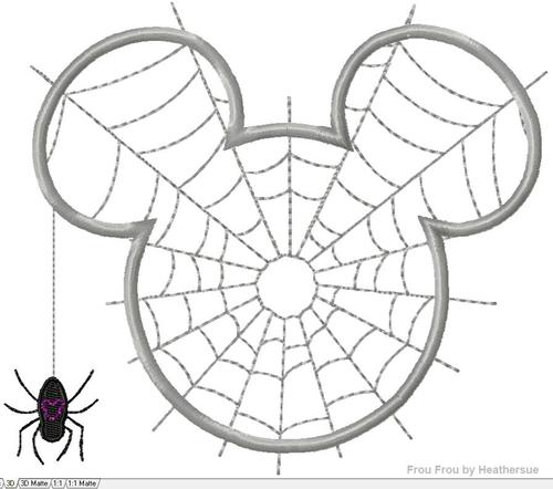 Spiderweb Mister Mouse Head Halloween Machine Applique Embroidery Design, multiple sizes, including 2.5, 4x4, 5x7, and 6x10