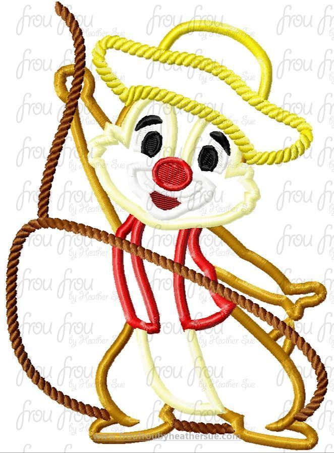 Cowboy Dole Chipmunk Full Body Machine Applique Embroidery Design, Multiple Sizes- 4&quot;-16&quot;