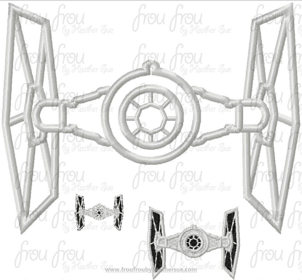 Tie Plane Space Wars Machine Applique and filled Embroidery Design Multiple Sizes, including 1&quot;-16&quot;