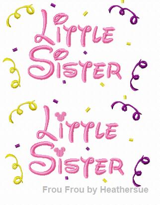 Little Sister Confetti Mister Mouse and Plain TWO Machine Applique Embroidery Design, multiple sizes, including 4 INCH HOOP