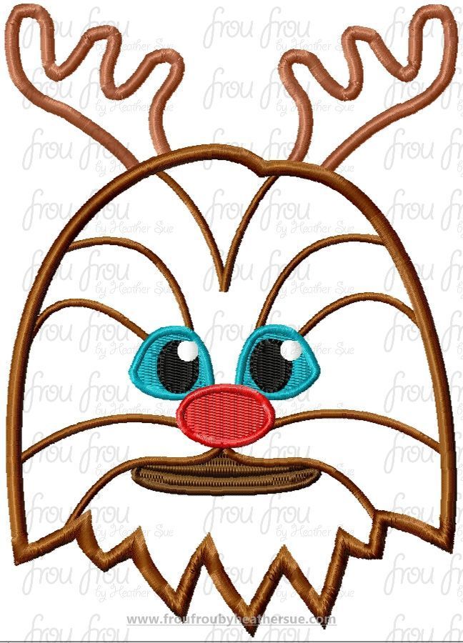 Chewy Cutie Reindeer Head Christmas Santa Space Wars Machine Applique Embroidery Design, Multiple Sizes 3"-16"