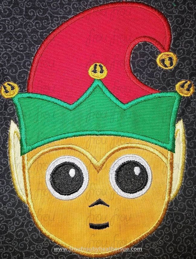 C-3PC Cutie Head with Christmas Elf Hat and Ears Santa Space Wars Machine Applique Embroidery Design, Multiple Sizes 3