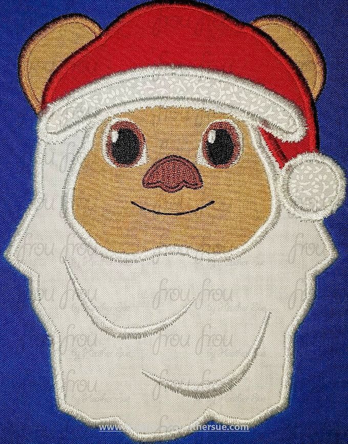 Ebear Cutie Head with Santa Hat Christmas Space Wars Machine Applique Embroidery Design, Multiple Sizes 3"-16"