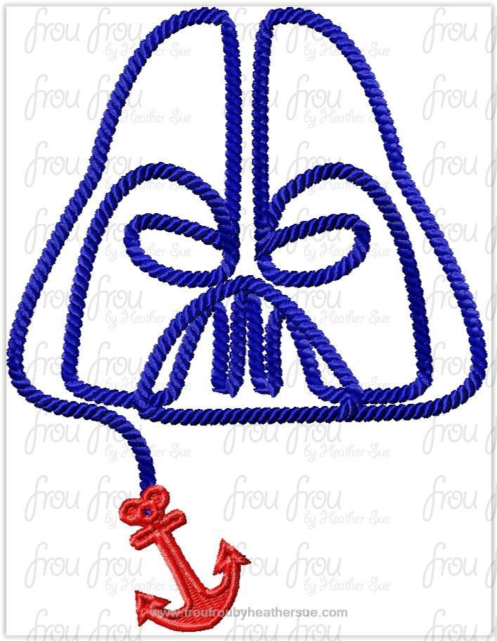 Dark Fader Space Wars Rope Outlines Dis Cruise Line With Anchor Machine Embroidery Design, Multiple Sizes, including 3