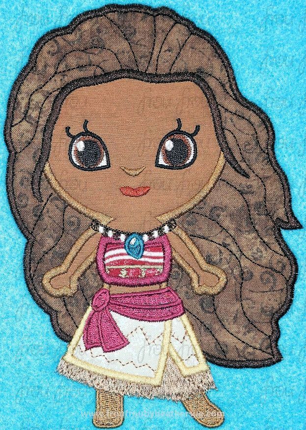 Mona Polynesian Little Cutie Princess Machine Applique Embroidery Design,  Multiple sizes 4"-16"