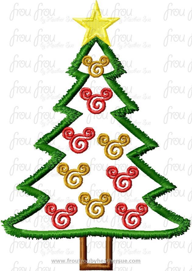 Christmas Tree with Mister Mouse Ornaments Machine Applique Embroidery Design- multiple sizes, including 4&quot;-16&quot;