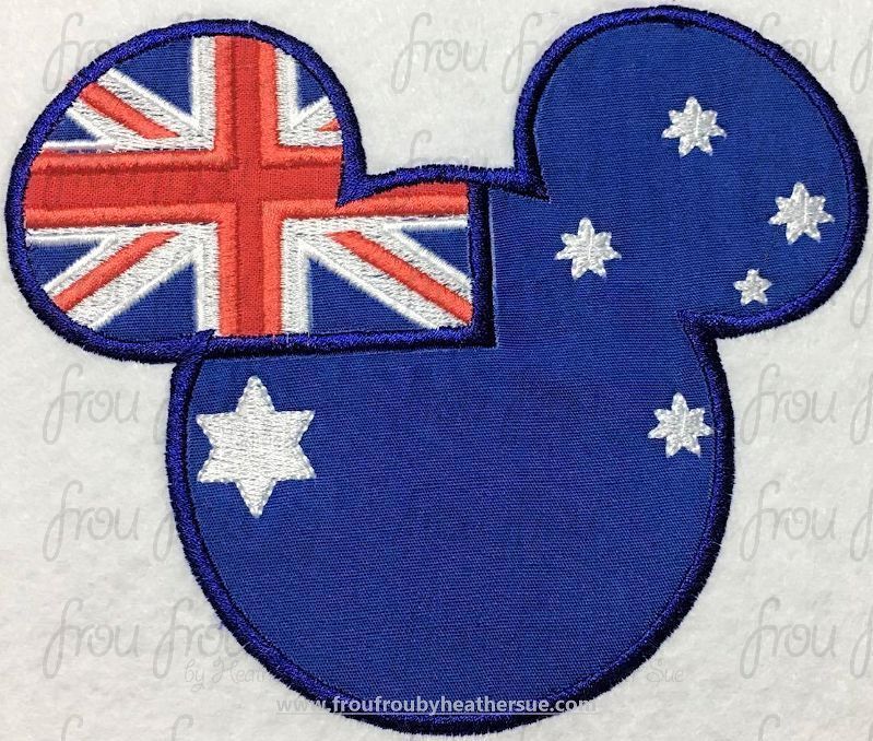 Australian Flag Mister Mouse Head Machine Applique Embroidery Design, multiple sizes, including 4"-16"