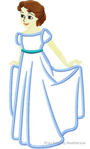 Wendyl Full Body Princess Machine Applique Embroidery Design, Multiple sizes including 4 inch