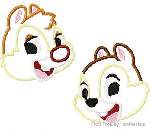 Chep and Dale Chipmunk Just Heads TWO Design SET Machine Applique Embroidery Design, Multiple Sizes, including 4 inch