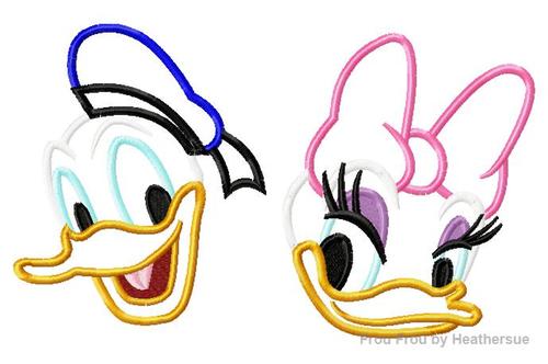 Don and Dasey Duck Just Heads TWO Design SET Machine Applique Embroidery Design, Multiple Sizes, including 4 inch