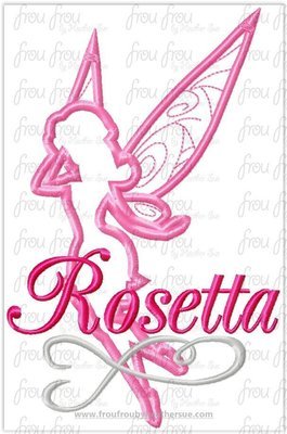 Rose Fairy Silhouette and Wording THREE Design SET Machine Applique Embroidery Designs, multiple sizes including 2"-16"