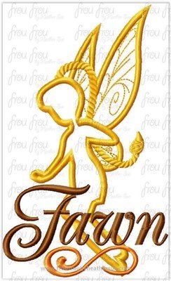 Fawna Fairy Silhouette and Wording THREE Design SET Machine Applique Embroidery Designs, multiple sizes including 2