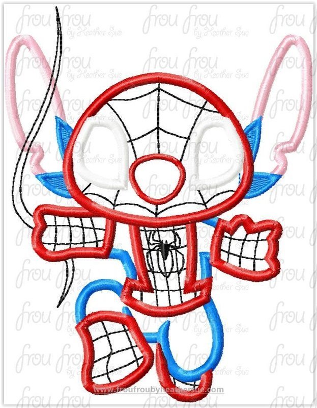 Lila's Alien Dressed as Spider Superhero Machine Applique Embroidery Design, Multiple Sizes, including 4 inch