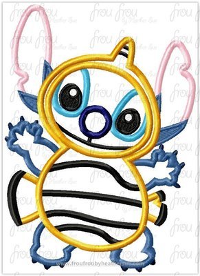 Lila's Alien Dressed as Neemo Clown Fish Machine Applique Embroidery Design, Multiple Sizes, including 4 inch