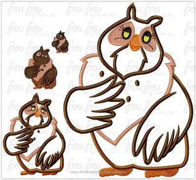 Big Owl Fox and Dog Movie Machine Applique Embroidery Designs, Multiple Sizes, including 1"-16"