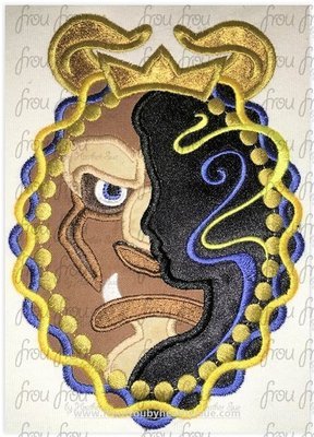 Beasty and Princess Bella Profile Silhouette in Frame Villain and Hero Machine Applique Embroidery Design, multiple sizes including 4"-16"