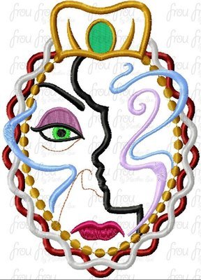 Lady Stepmother and Cindy Princess Profile Silhouette in Frame Villain and Hero Machine Applique Embroidery Design, multiple sizes including 4