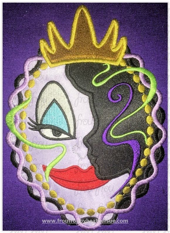 Ursea and Ariah Mermaid Profile Silhouette in Frame Villain and Hero Machine Applique Embroidery Design, multiple sizes including 4"-16"