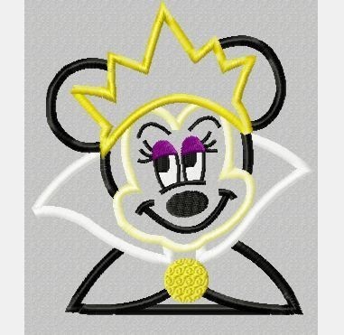 Miss Mouse as Evil Queen Machine Applique Embroidery Design, Multiple Sizes, NOW INCLUDING FOUR inch hoop
