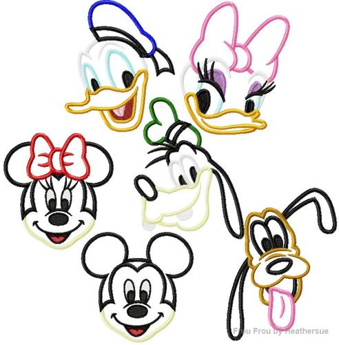Fab Six Just Heads SET Mister Mouse and Friends Machine Applique and Filled Embroidery Design, Multiple Sizes, including 2&quot;-10&quot;