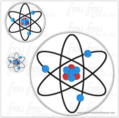 Atom Applique Embroidery Design, multiple sizes, including 2"-16"