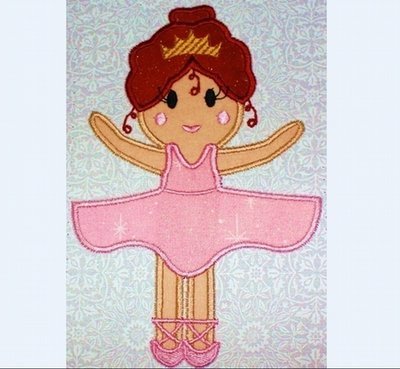 Ballerina Princess Applique Embroidery Design, mutltiple sizes INCLUDING 4 INCH