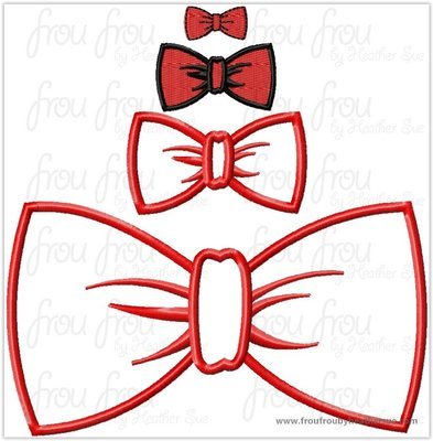 Bow Tie Applique Embroidery Design, multiple sizes, including 1