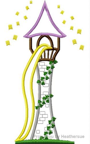 Castle Tower Punzel Machine Applique Embroidery Design, mutliple sizes, including 4 inch