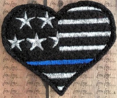 Clippie Heart With Thin Blue Line Police red line firefighter Machine Embroidery In The Hoop Project 1.5, 2, 3, and 4 inch