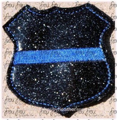 Clippie Police Badge With Thin Blue Line Machine Embroidery In The Hoop Project 1.5, 2, and 3 inch