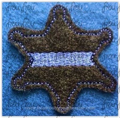 Clippie Police Star Badge With Thin Blue Line Machine Embroidery In The Hoop Project 1.5, 2, 3, and 4 inch