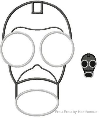 Gas Mask Who Machine Applique Embroidery Design Multiple Sizes, including 1
