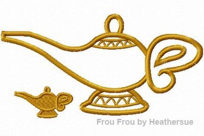 Genie lamp Machine Applique Embroidery Design, multiple sizes including 1, 2, 3, 4, 7, and 10 inch
