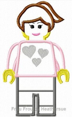 Girl Leego Heart Shirt Toy Machine Applique Embroidery Design, multiple sizes, including 4 inch