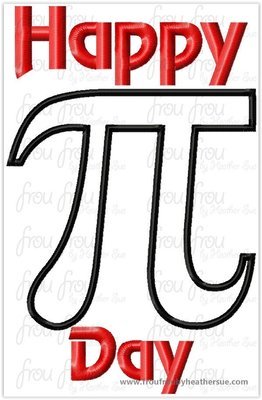 Happy Pi Day Applique Embroidery Design, multiple sizes, including 4"-12"