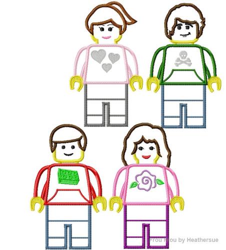 Leego Toy Family FOUR Design Set Machine Applique Embroidery Design, multiple sizes, including 4 inch