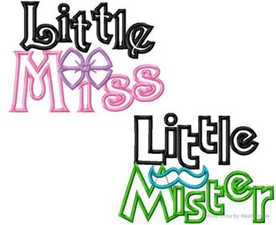 Little Mister Mustache and Little Miss Bow Machine Applique Embroidery Design, multiple sizes, including 4 INCH HOOP