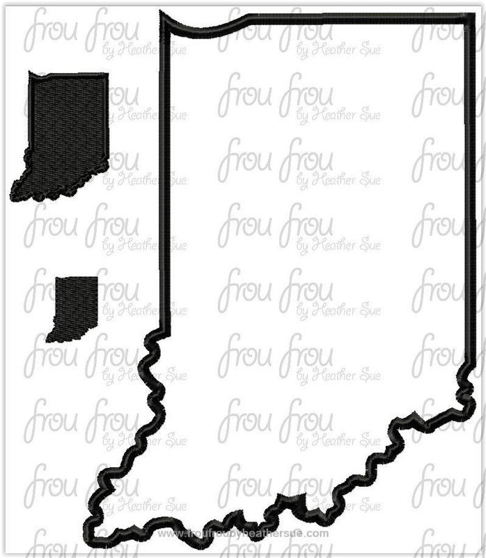 Indiana State Machine Applique and filled Embroidery Design- Multiple Sizes- 1"-16"