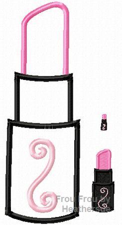 Lipstick Machine Applique  Embroidery Design, multiple sizes, including 1/2, 1, 2, 3, 4, 7, and 9 inch