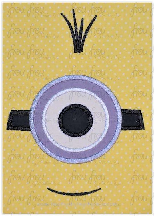 Monion Just Face One Eye Machine Applique Embroidery Design, multiple sizes including 4"-16"