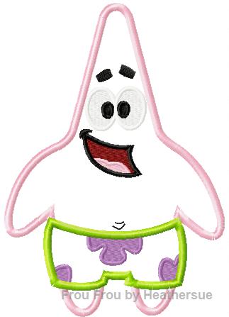 Pat Starfish Sponge Full Body Machine Applique Embroidery Design, multiple sizes including 4 inch
