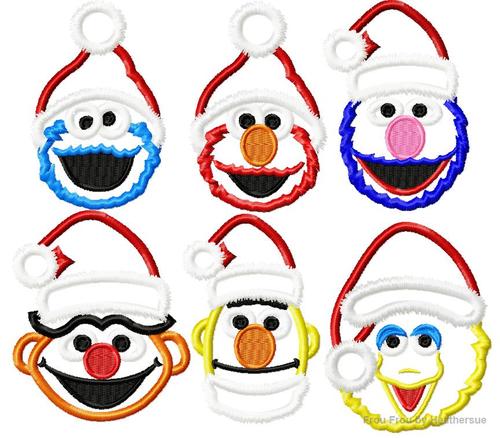 Santa Sesameee Christmas SIX Design SET Machine Applique Embroidery Designs Multiple Sizes, including 4 inch