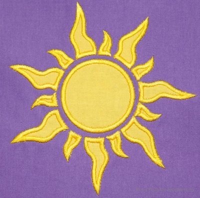 Sun Punzel Machine Applique Embroidery Design, multiple sizes, including 1, 2, 3, 4, 5, and 6 inch