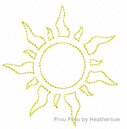 Sun Punzel Clippie Machine Applique Embroidery Design, multiple sizes, including 1, 1.5, 2, and 3inch