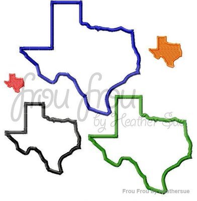 Texas State Machine Applique and filled Embroidery Design- Multiple Sizes- 1