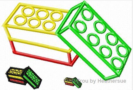 Three Leego Blocks Machine Applique Embroidery Design, multiple sizes, including 1, 2, 4, 7 and 10 inch