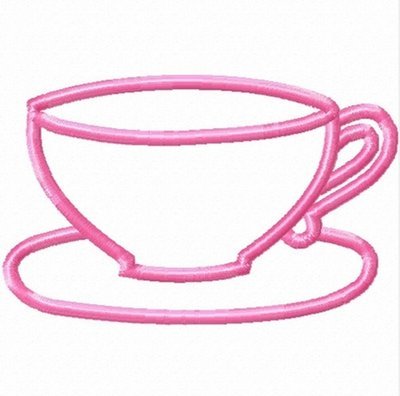 Tea Cup Machine Applique Embroidery Designs, multiple sizes, including 1,2, 4, 7, and 10 inch
