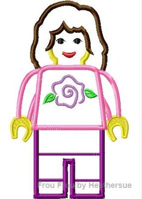 Woman Leego Toy Machine Applique Embroidery Design, multiple sizes, including 4 inch