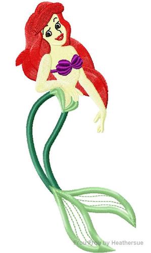 Ariah Mermaid Full Body Princess Machine Applique Embroidery Design, Multiple sizes including 4 inch